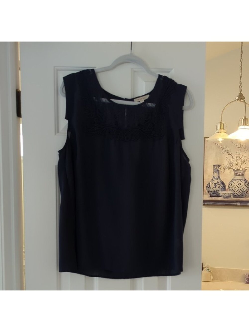 Skies Are Blue Navy Sleeveless Blouse